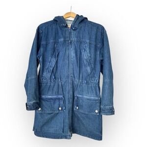 Vintage 90s Denim Utility Parka Light Spring Jacket Cargo Pockets Gorpcore
